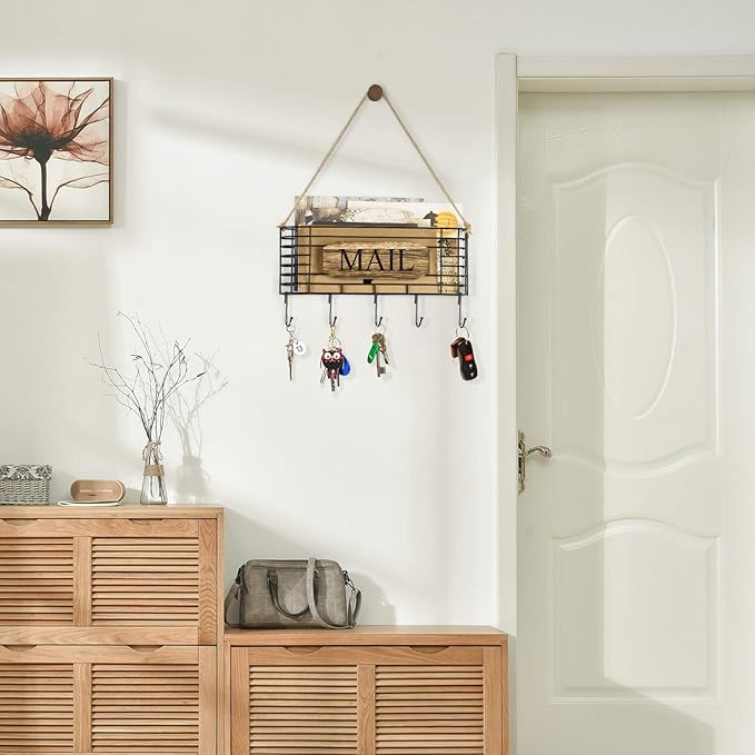 SRIWATANA Mail Holder, Rustic Mail Organizer Wall Mount Hanging Mail Sorter - Image 4
