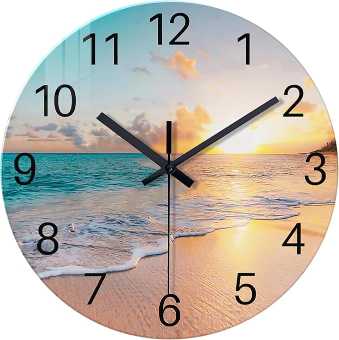 Beach Wall Clock Silent Analog Glass Wall Clocks Battery Operated 16 Inches or by Constantplanet%E6%97%97%E8%88%B0%E5%BA%97
