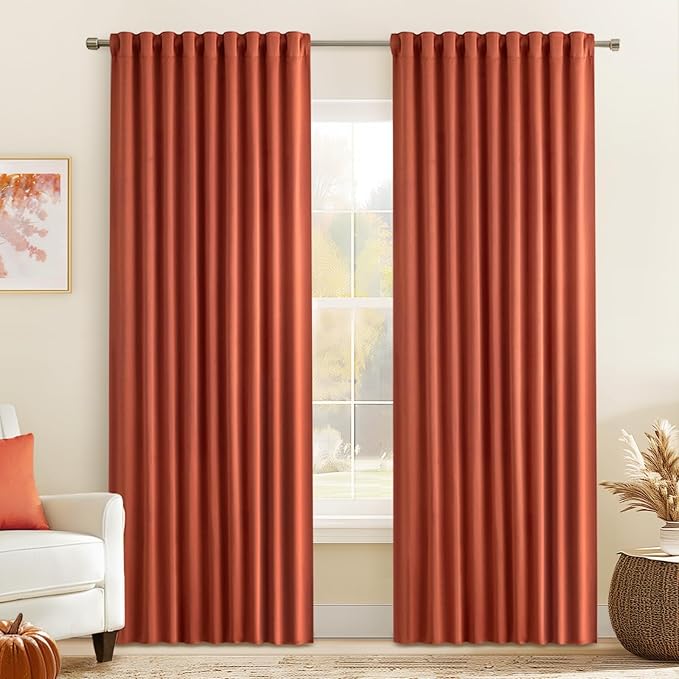 MIULEE Back Tab Burnt Orange Blackout Curtains 90 Inch Long 2 Panels Set by MIULEE
