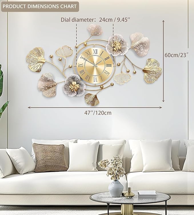 Clocks for Living Room, Large Wall Clock, 3D Silent Wall Clock, Retro Metal - Image 2