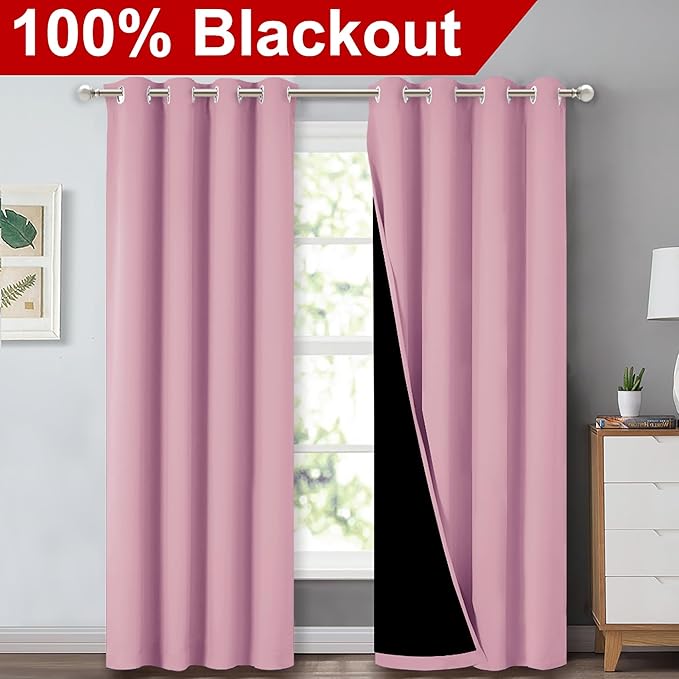 NICETOWN Crystal Pink Full Shade Curtain Panels, Pair of Energy Smart & Noise - Image 2