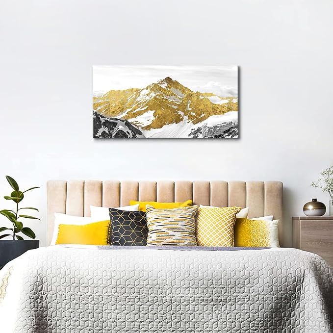 Large Golden Mountain Wall Art Abstract Black and Gold Mountain Wall Decor - Image 3