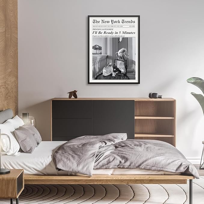 Vintage Newspaper Black Framed Wall Art Trendy Black and White Aesthetic - Image 6