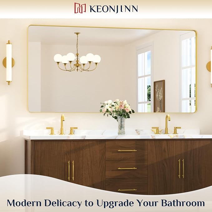 Keonjinn Brushed Gold Bathroom Mirror 72” x 36” Large Gold Bathroom Vanity - Image 2