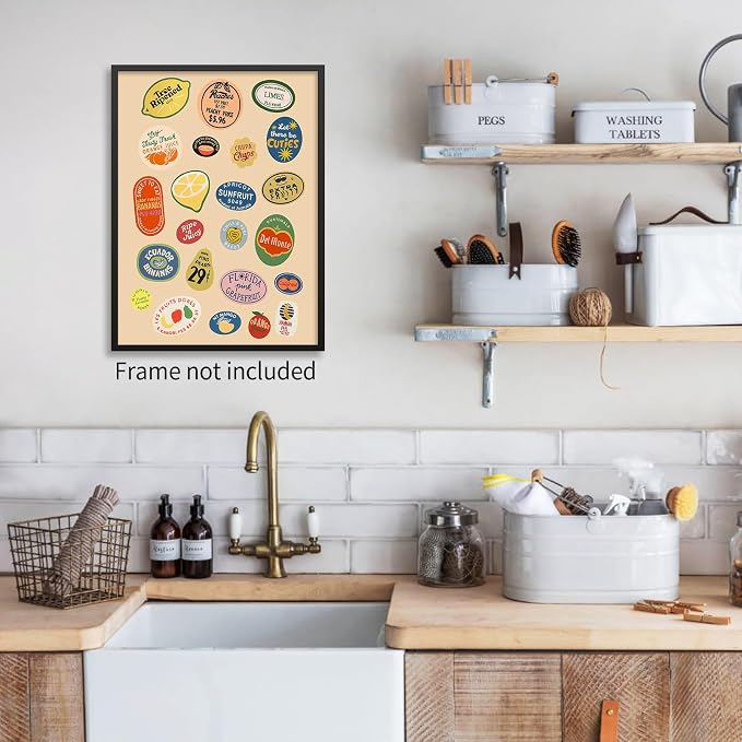 PDFI Trendy Kitchen Canvas Wall Art Vintage Fruit Market Pictures Prints Retro - Image 5