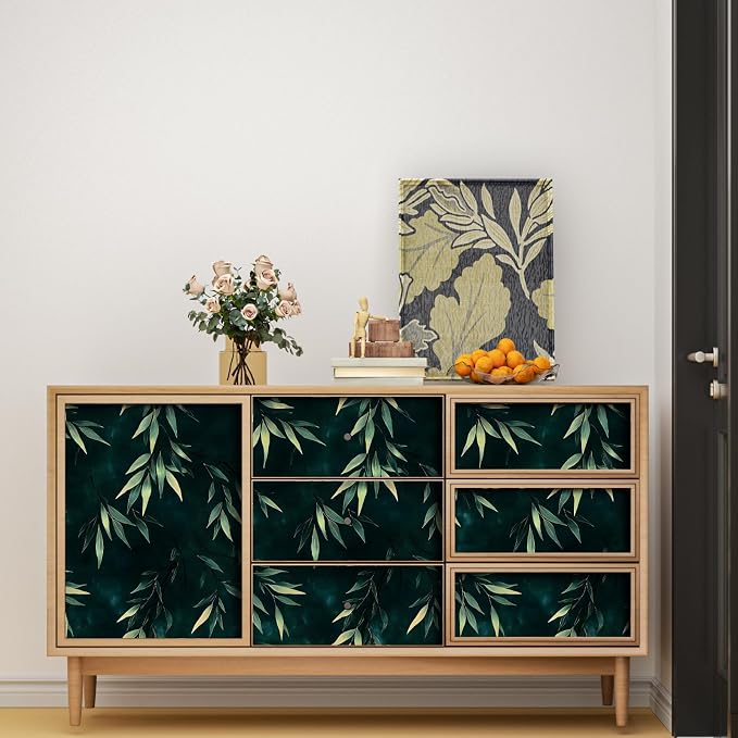 Dark Bamboo Leaves Peel and Stick Wallpaper, Moody Leaf Design Self Adhesive - Image 7