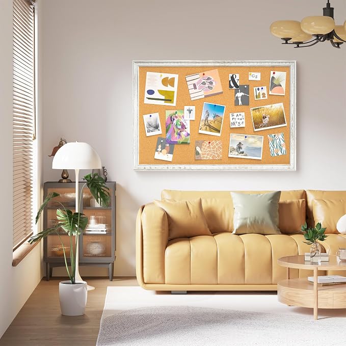 White Cork Board for Wall, 36 x 24 inches Decorative Bulletin Board, Rustic - Image 2