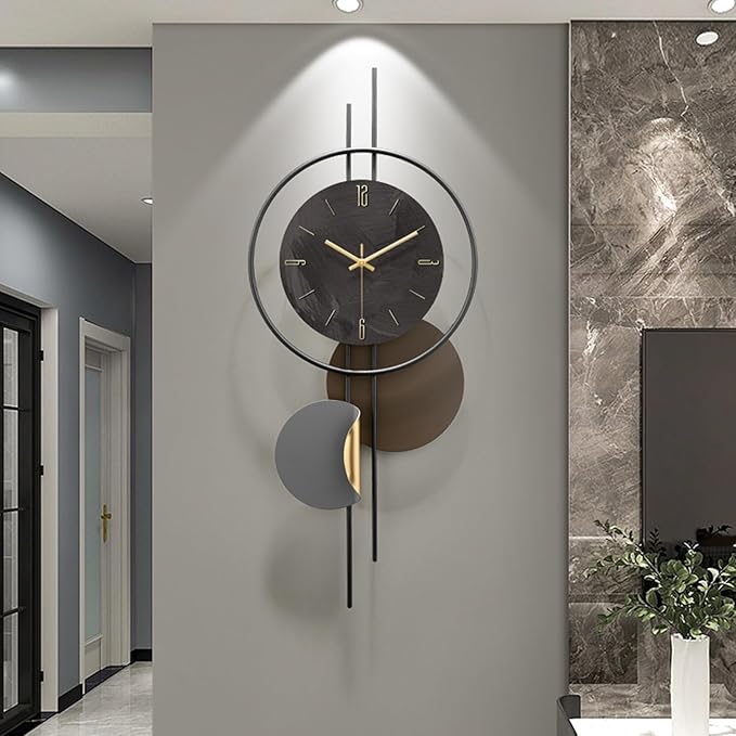 Modern Wall Clock for Living Room, Large Black Decorative Wall Clock by HEBOIXHOMEDECOR