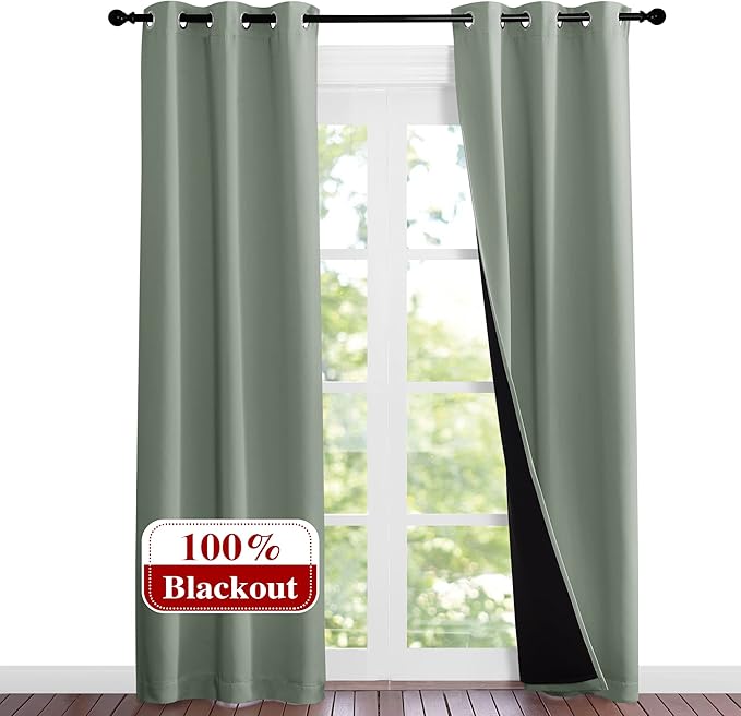 NICETOWN Greyish Green Blackout Curtains 84 inches Long, Full Light Blocking by NICETOWN