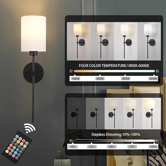 Battery Operated Wall Sconce Set of Two, Wireless Rechargeable Wall Light - Image 5