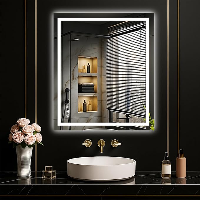 LOAAO 24"X28" LED Mirror for Bathroom, Lighted Bathroom Mirror by LOAAO