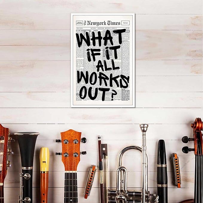 Retro Black And White Newspaper Poster What If It All Works Out Canvas Wall Art - Image 6