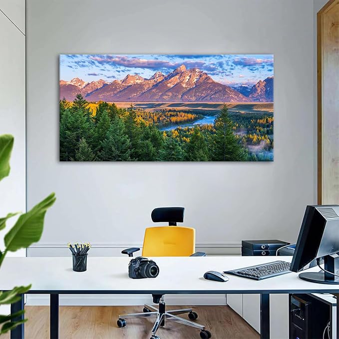 AIYISU Grand Teton Mountain Wall Art Sunset Nature National Park Posters Oxbow - Image 2