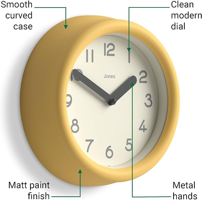 JONES CLOCKS® Fuze wall Clock | Small Round Clock | Yellow | Playful Modern - Image 5