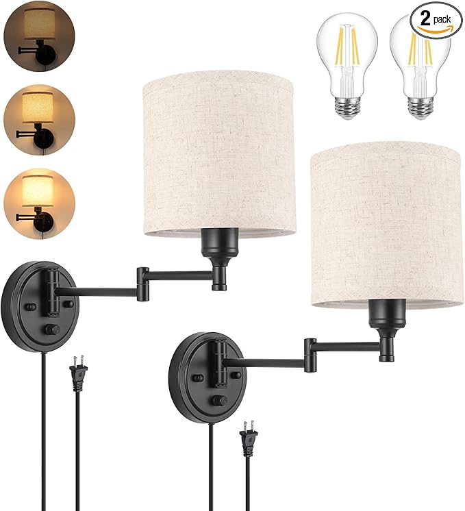 GOODATE ENCOMLI Dimmable Plug in Wall Sconces, Swing Arm Wall Lamp, Wall by GOODATE