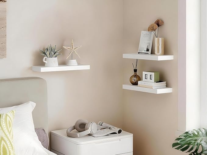 BAYKA White Floating Shelves for Wall, Rustic Wood Wall Shelves - Image 2