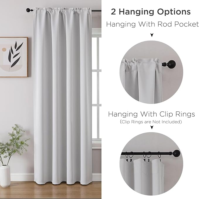 CUCRAF Grayish White Blackout Curtains 54 inch Length 2 Panels Set, Rod Pocket - Image 3