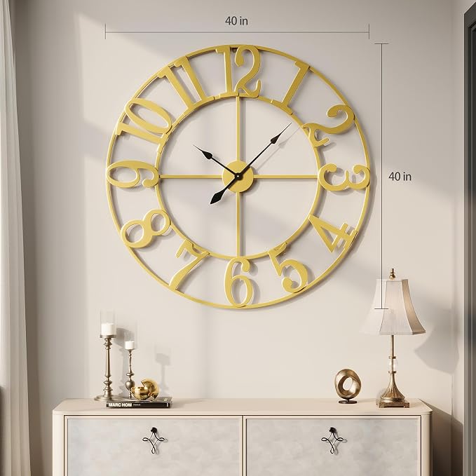 Cuspin 40 Inch Extra Large Wall Clock Gold, Battery Operated Wall Clock Silent - Image 2