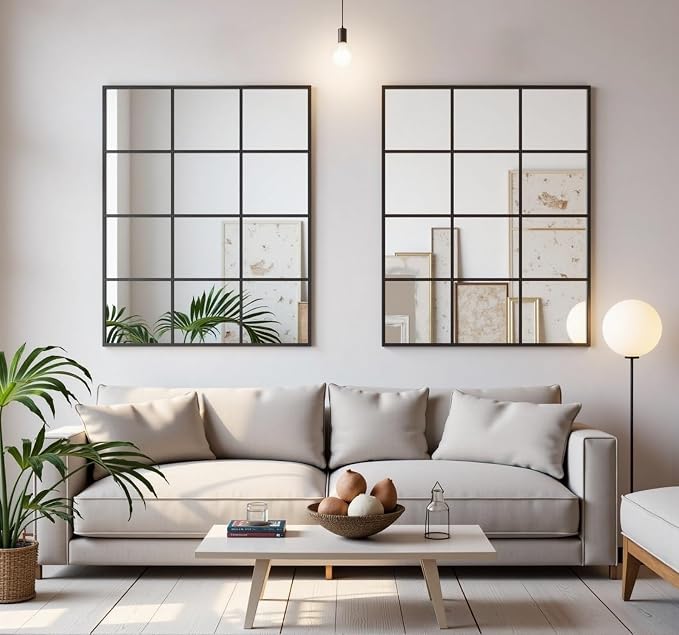Dewfig Rectangle Window Mirror Wall Mounted, Large Black Mirrors - Image 3