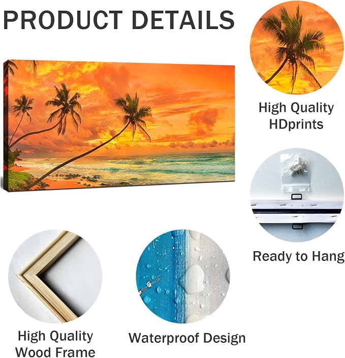 Beach Sunset Wall Art, Large Canvas Painting - Image 3