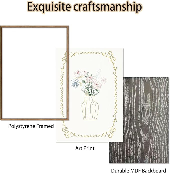 KISSFOX 3 Piece Floral Framed Wall Art Flower Pictures Wall Decor Wildflowers - Image 3