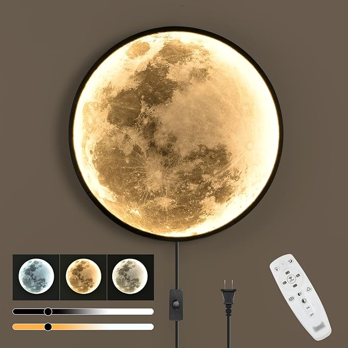 QIYIMEILUX Dimmable Moon Wall Sconce Plug in Modern LED Wall Light by Unknown