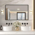 LOAAO 48"X32" Black Rectangle Bathroom Mirror Wall, Matte Black Aluminum Alloy by LOAAO