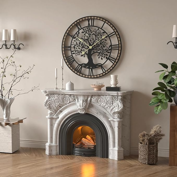 Micasso Vintage Oversize Wall Clock: 38Inch Farmhouse Tree of Life Metal - Image 6