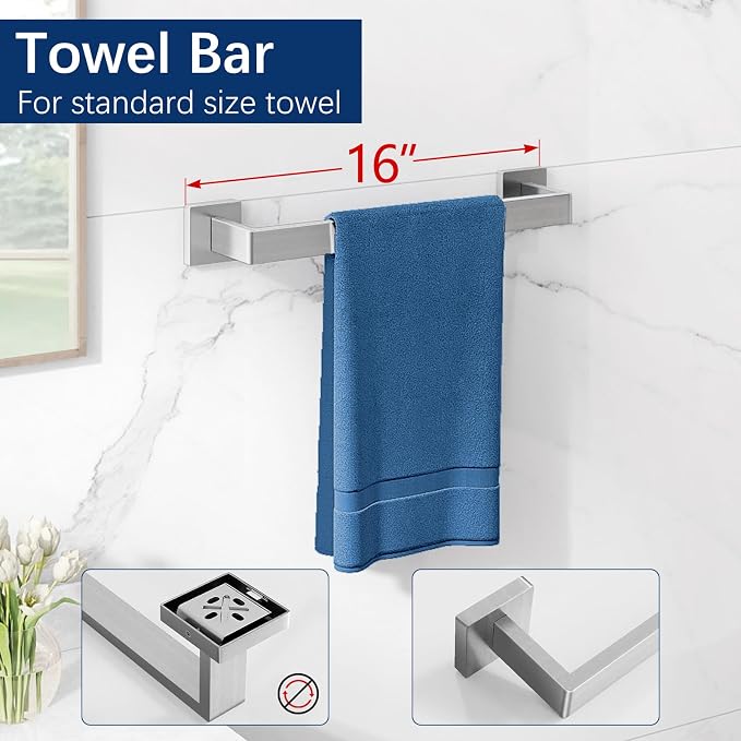 Brushed Nickel Towel Rack for Bathroom Wall Mounted, Bathroom Accessory Set - Image 5