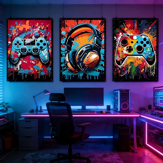 PPV 3Pcs Cool Gaming Wall Art Retro Video Game watercolor Posters Pictures - Image 4