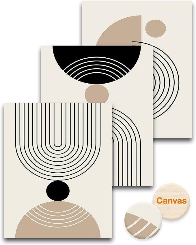 HesenDot Unframed Abstract Geometric Line Wall Art Set of 3, 12x16in Boho Mid by HesenDot