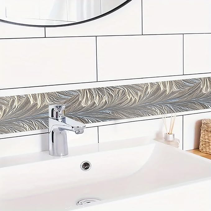 HOMETITUTE Wallpaper Border Peel and Stick Wall Border Silver Feather Texture - Image 2