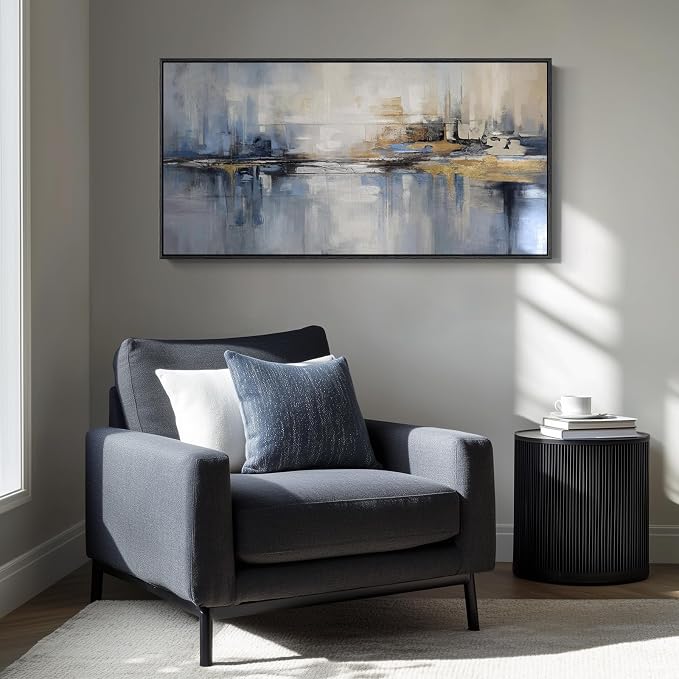 Framed Extra Large Blue Abstract Wall Art - Image 4