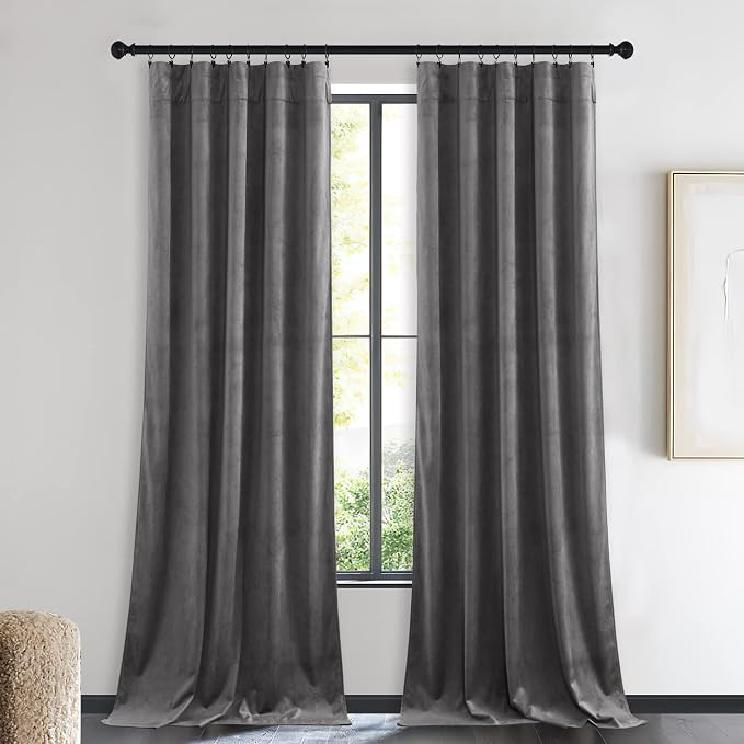 NICETOWN Living Room Grey Velvet Curtains, Sound and Sunlight Reducing Heavy - Image 2