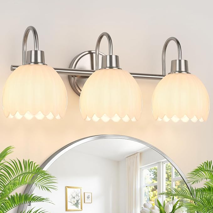 Bathroom Light Fixtures, 3-Light Brushed Nickel Bathroom Vanity Light Over by Meybiok