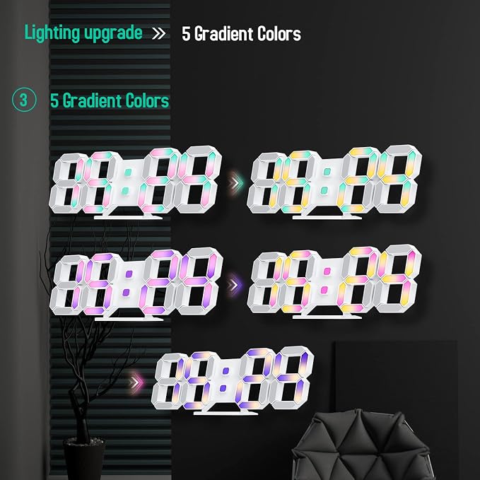 3D LED Digital Wall Clock 9.7" RGB Neon Alarm Clock, Large Display Desk/Wall - Image 8