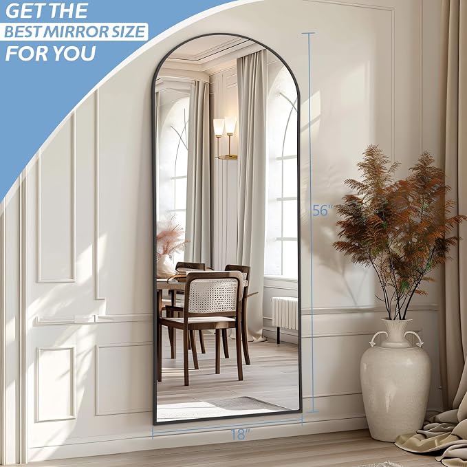 56"X18" Arched Full Length Mirror, Tempered Glass Full Body Mirror - Image 3
