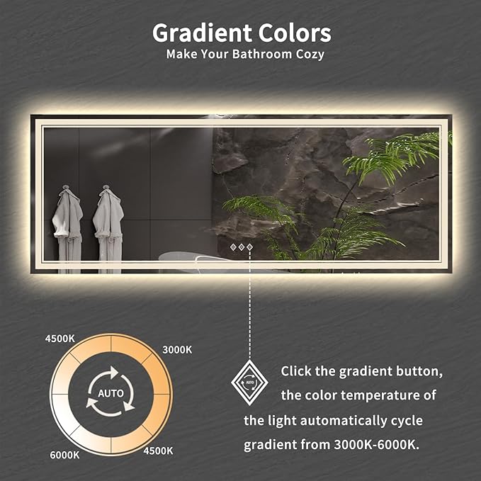 Bathroom Mirror with Lights, 96x36 Inch Gradient Front and Backlit Big Lighted - Image 3