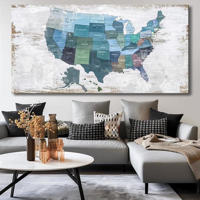 Wall Decor Map Canvas Wall Art for Wall Decoration Wood Background USA Canvas - Image 4