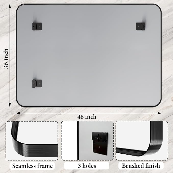 48X36 Inch Black Metal Framed Bathroom Mirror - Image 3