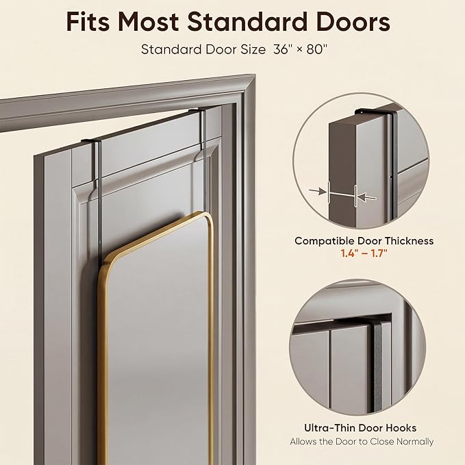 Antok 48"x14" Over the Door Mirror, Full Length Mirror Door Hanging - Image 3