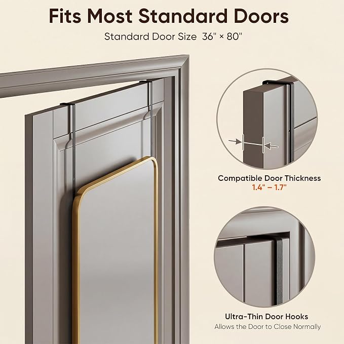 Antok 58"x20" Over the Door Mirror, Full Length Mirror Door Hanging - Image 3