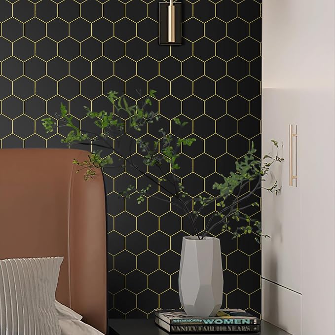 Black and Gold Wallpaper Geometric Peel and Stick Wallpaper - Image 3
