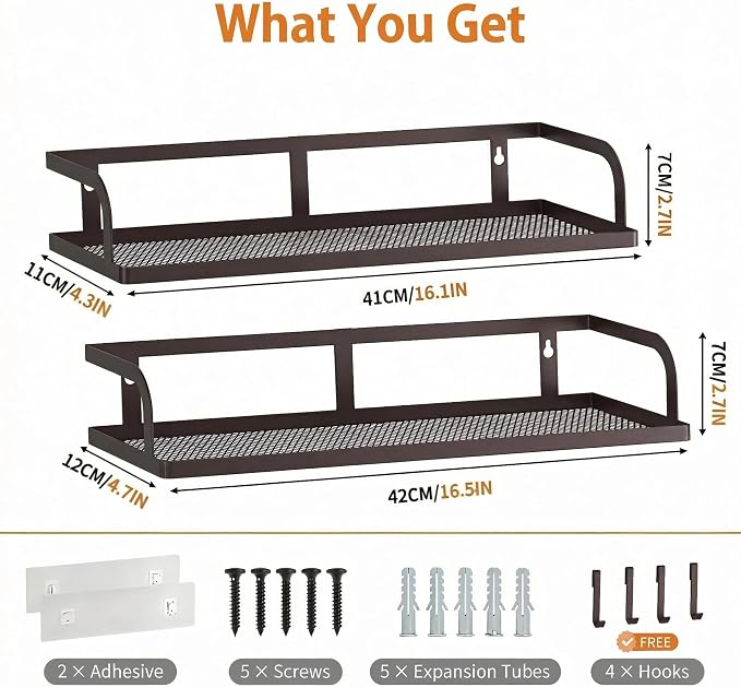PUSDON 2-Pack 16.5" Extra Long Slim Hollowout Shower Caddy, Wall Mount Spice - Image 3