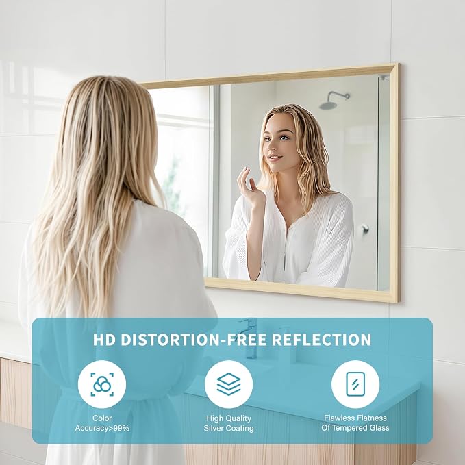 Oak Wood Effect Framed Wall Mirror, 24x36 Rectangle Mirror, Anti-desilvering - Image 3
