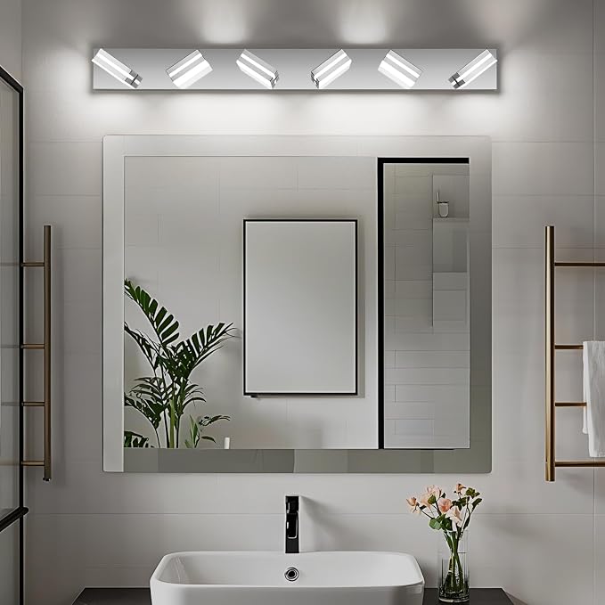Modern LED Bathroom Lights Fixtures 6-Light, Stainless Steel Chrome Acrylic - Image 7