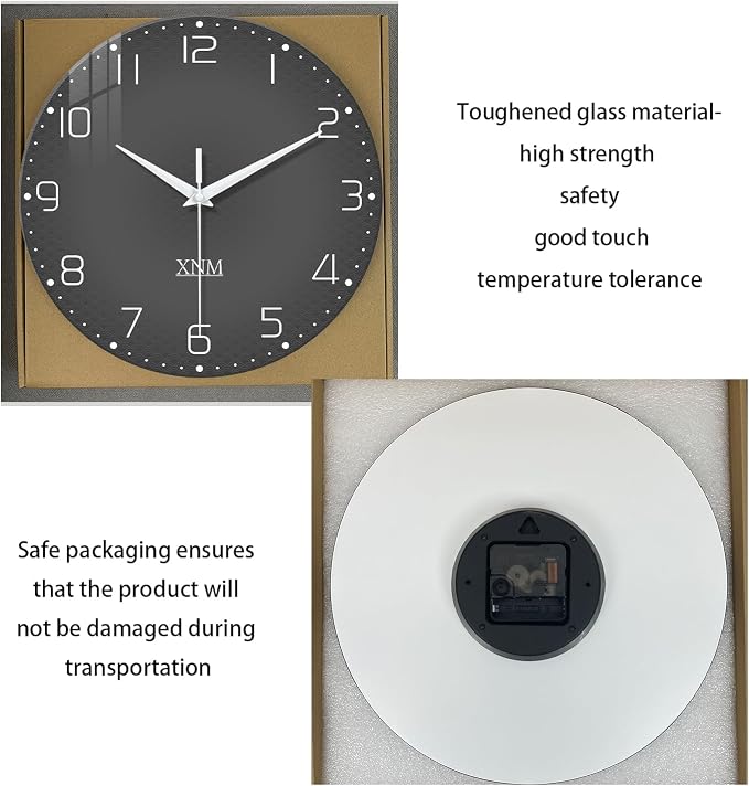 XNM Dark Grey Wall Clock for Bedroom Glass Modren Simple Wall Clock Battery - Image 6