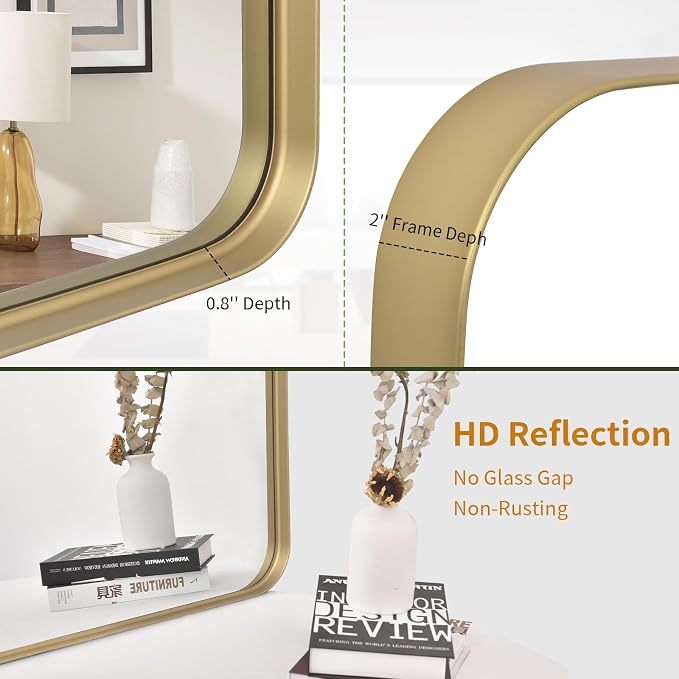 VooBang Bathroom Mirror 24x36 inch, Modern Round Corner Bathroom Vanity Mirror - Image 6
