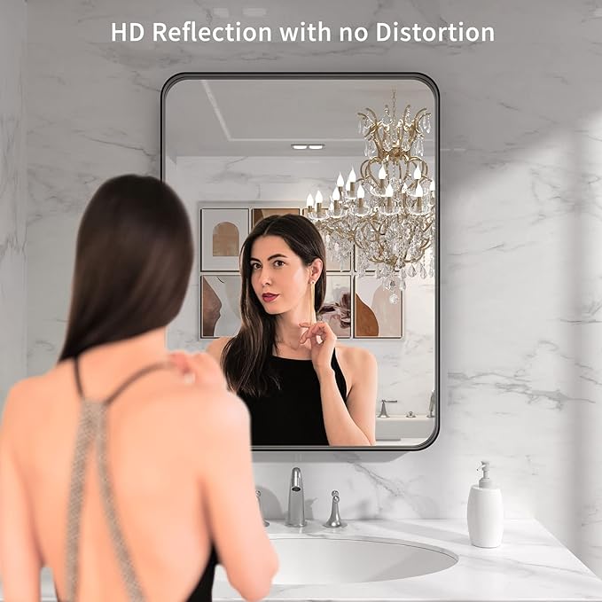 LOAAO Black Metal Framed Bathroom Mirror - Image 2