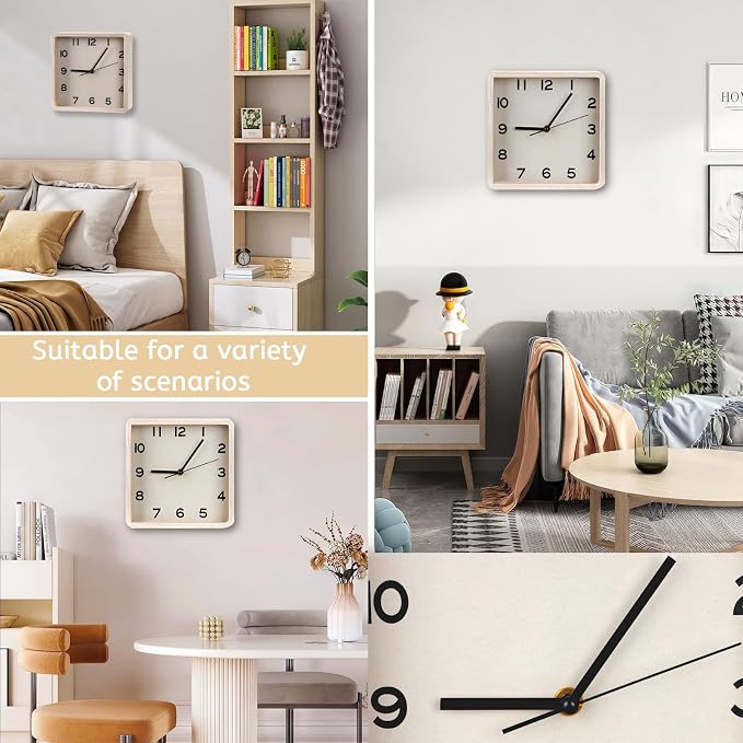 Maxspace Wooden Wall Clock, 8 Inch Non-Ticking Silent Square Wall Clock - Image 5